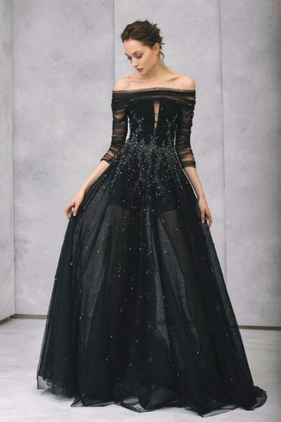 Tony Ward Embroidered Off The Shoulder Gown