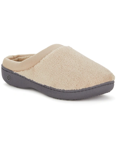 Isotoner Signature Microterry Pillowstep Slippers With Satin Trim In Stone