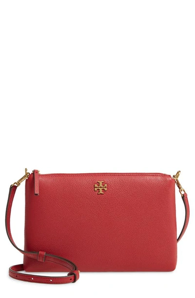 Tory Burch Kira Pebbled Leather Wallet Crossbody Bag In Redstone/ Rolled Brass