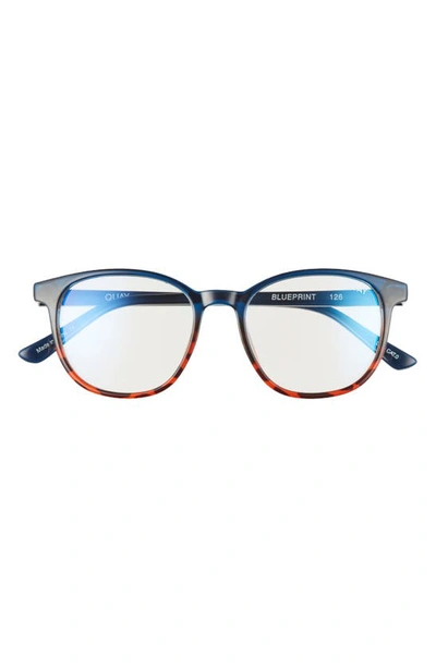 Quay Blueprint 48mm Blue Light Filtering Glasses In Navy Tort/ Clear Blue Light