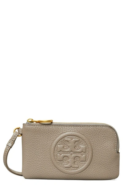 Tory Burch Perry Bombé Leather Card Case In Gray Heron