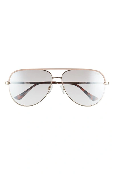 Quay High Key 62mm Oversize Aviator Sunglasses In Tan Gold/ White Flash