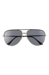 Quay High Key 62mm Oversize Aviator Sunglasses In Black Gold/ Smoke