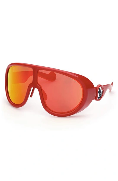 Moncler 73mm Oversize Shield Sunglasses In Red/ Brown W Red