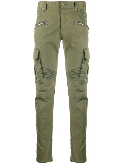 Balmain Zip Pocket Stripe Panel Cargo Pants In Green