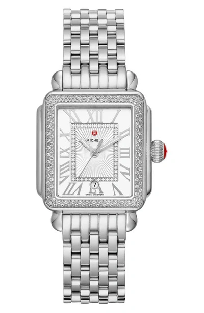 Michele Deco Madison Mid Diamond Bracelet Watch, 29mm X 31mm In Silver