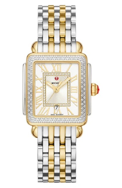 Michele Women's Deco Madison Diamond & Two-tone Stainless Steel Bracelet Watch In Red