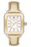 Michele Deco Topaz Sport High Shine Watch Head & Metallic Leather Strap, 34mm X 36mm In Gold/ Silver/ Gold