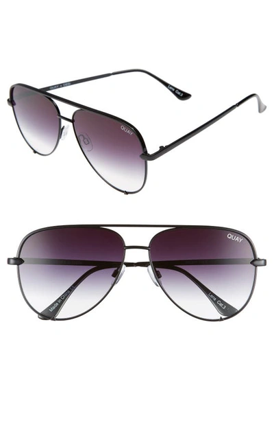 Quay High Key 62mm Oversize Aviator Sunglasses In Black Fade To Clear