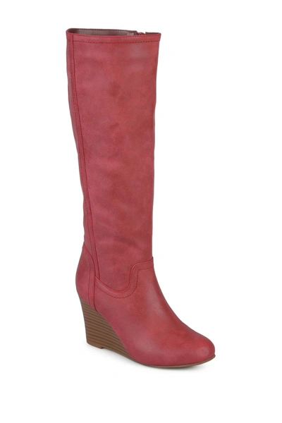 Journee Collection Women's Langly Wide Calf Knee High Wedge Boots In Red