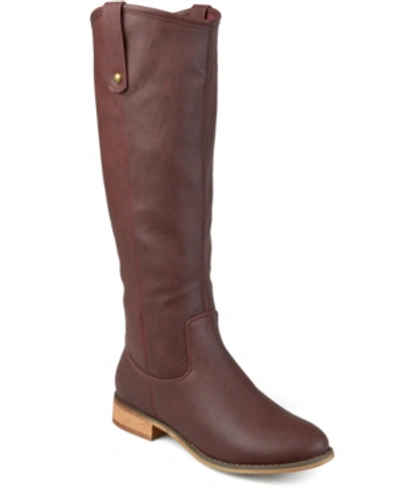 Journee Collection Women's Taven Extra Wide Calf Stacked Heel Western Detail Mid Shaft Boots In Wine