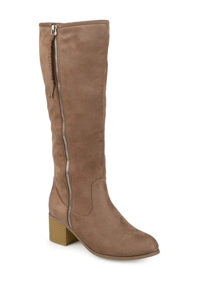Journee Collection Women's Sanora Stacked Heel Mid Shaft Boots In Taupe