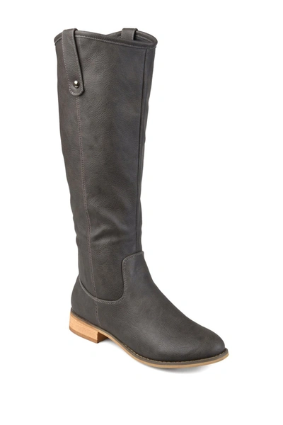Journee Collection Women's Taven Extra Wide Calf Stacked Heel Western Detail Mid Shaft Boots In Grey