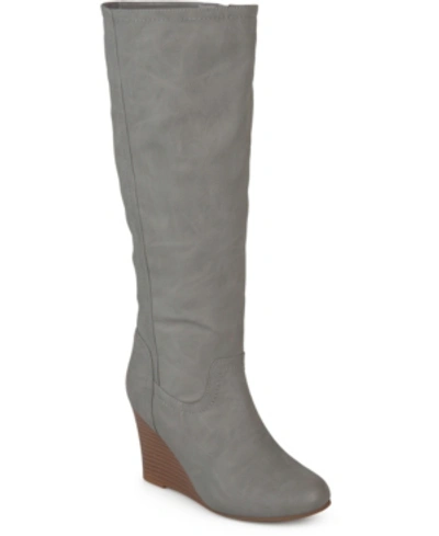 Journee Collection Women's Langly Wide Calf Knee High Wedge Boots In Grey