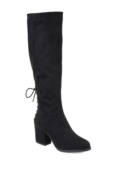 Journee Collection Women's Leeda Wide Calf Lace Up Detail Knee High Boots In Black