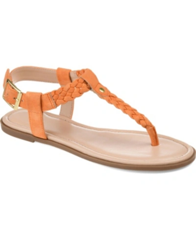 Journee Collection Women's Genevive T Strap Flat Sandals In Orange
