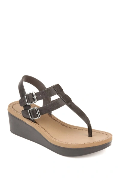 Journee Collection Women's Bianca Double Buckle Platform Wedge Sandals In Grey