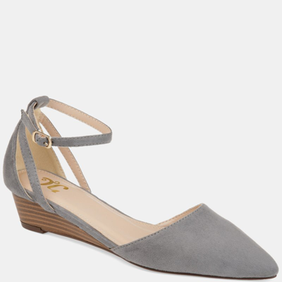 Journee Collection Arkie Womens Faux Suede Ankle Strap Wedge Heels In Grey