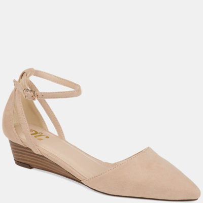 Journee Collection Arkie Womens Faux Suede Ankle Strap Wedges In Nude Or Na