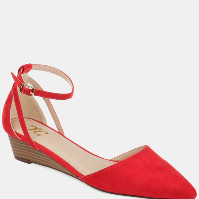 Journee Collection Women's Arkie Pointed Toe Ankle Strap Wedges In Red