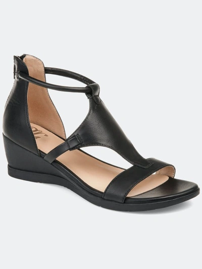 Journee Collection Womens Faux Leather Open Toe Wedge Sandals In Black
