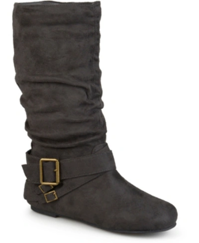 Journee Collection Women's Wide Calf Shelley Buckles Boots In Grey