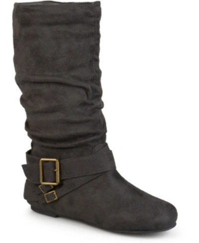 Journee Collection Women's Shelley Wide Calf Rouched Buckle Mid Shaft Boots In Grey