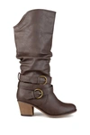 Journee Collection Women's Late Wide Calf Rouched Buckle Mid Shaft Block Heel Boots In Dark Brown