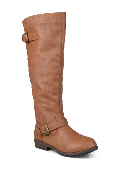 Journee Collection Women's Spokane Extra Wide Calf Knee High Riding Boots In Chestnut