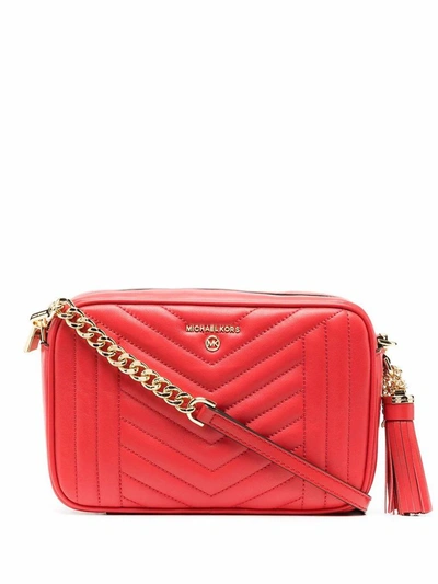 Michael Kors Jet Set Red Quilted Leather Shoulder Bag