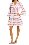 Elan Grecian Cover-up Dress In White/ Fuchsia