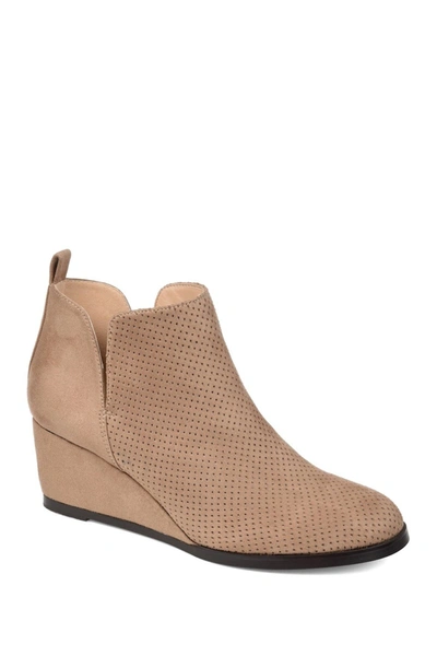Journee Collection Mylee Perforated Wedge Bootie In Taupe
