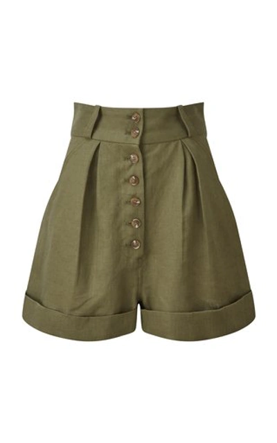 Matthew Bruch Pleated Linen High-rise Shorts In Light Green