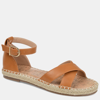 Journee Collection Lyddia Womens Faux Leather Ankle Strap Flat Sandals In Cognac