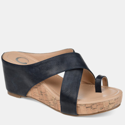 Journee Collection Rayna Womens Faux Leather Slip On Wedge Sandals In Black