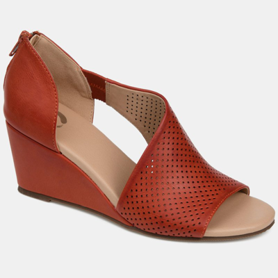 Journee Collection Women's Aretha Perforated Peep Toe Wedge Sandals In Orange