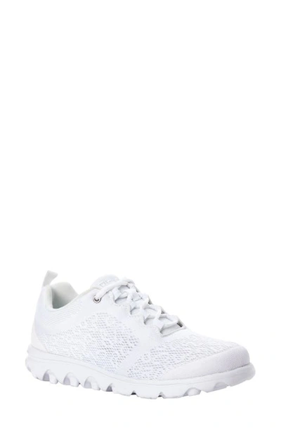 Propét Travelactiv Knit Lace-up Sneaker In White Fabric