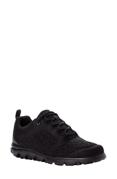 Propét Travelactiv Knit Lace-up Sneaker In All Black Fabric