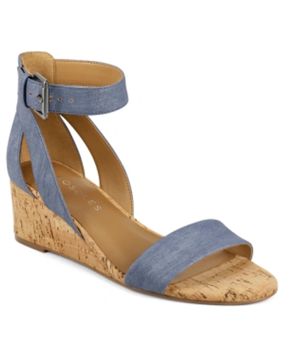 Aerosoles Willowbrook Womens Padded Insole Ankle Strap Wedge Sandals In Blue