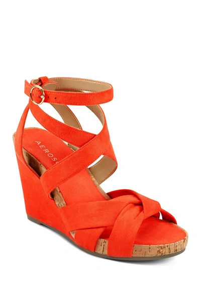 Aerosoles Phoenix Strappy Wedge Women's Shoes In Orange Fabric