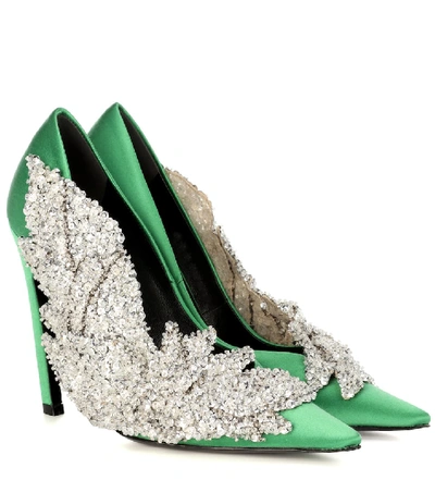 Balenciaga Embellished Satin Pumps In Green