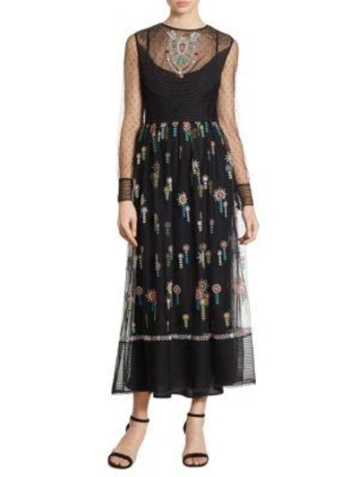 Red Valentino Long-sleeved Embroidered Dress - Black