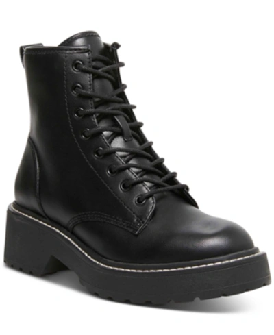 Madden Girl Carra Lace-up Lug Sole Combat Boots In Black