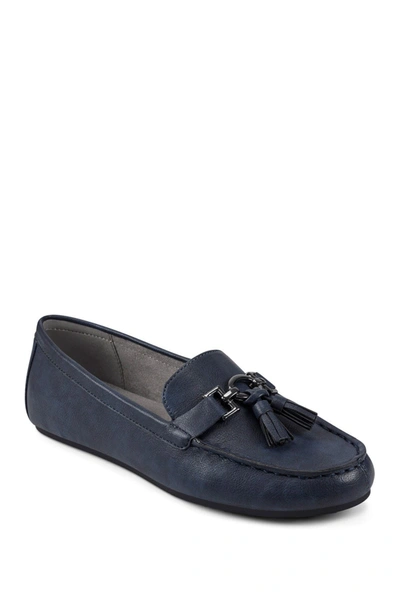 Aerosoles Deanna Womens Faux Leather Driving Moccasins Tassel Loafers In Navy