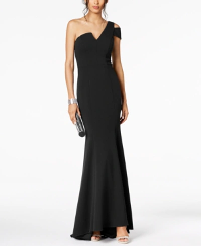 Betsy & Adam One-shoulder A-line Gown In Black