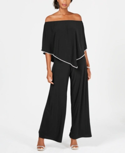 Msk Plus Size Off-the-shoulder Overlay Jumpsuit In Black,silver