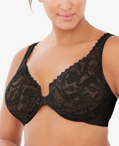 Glamorise Women's Full Figure Plus Size Wonderwire Front Close Stretch Lace Bra 9245 In Black
