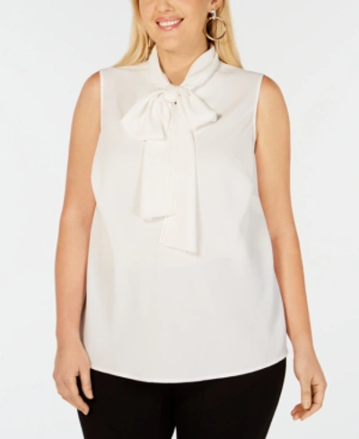 Bar Iii Plus Size Bow-neck Sleeveless Blouse, Created For Macy's In White