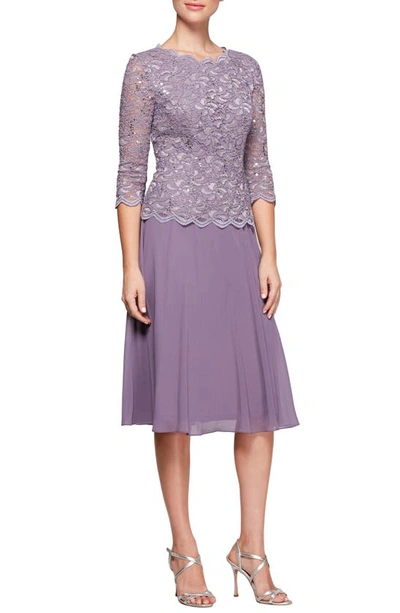 Alex Evenings Plus Size Sequined Lace A-line Dress In Icy Orchid