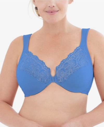 Glamorise Women's Full Figure Plus Size Wonderwire Front Close Bra In Blue